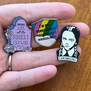 Feminist enamel pin set, set of 3, good condition